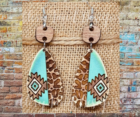 Turquoise Aztec Boho Dangle Earrings