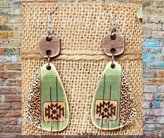 Olive Aztec Boho Dangle Earrings